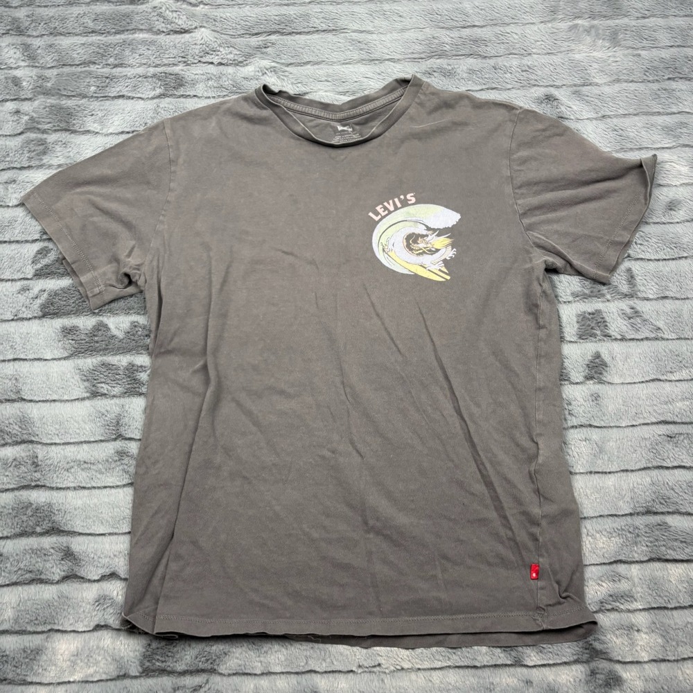 Levis Mens Gray Graphic T-Shirt Comin In Hot Surfing Dragon Size M 11637